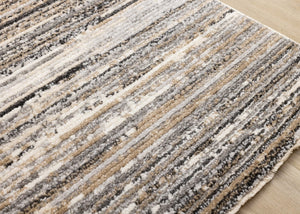 HomeRoots 5' Striped Area Rug in Gray, Black & Beige – Durable, Stain-Resistant Design for Modern Homes 5' X 8' 660335