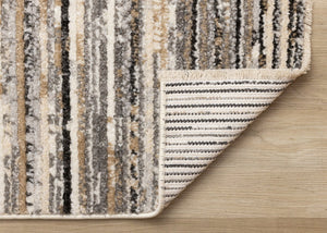 HomeRoots 5' Striped Area Rug in Gray, Black & Beige – Durable, Stain-Resistant Design for Modern Homes 5' X 8' 660335