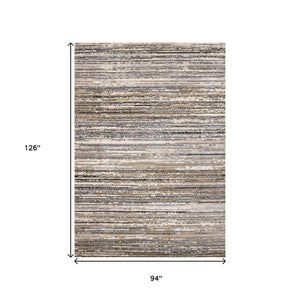 HomeRoots 5' Striped Area Rug in Gray, Black & Beige – Durable, Stain-Resistant Design for Modern Homes 8' X 11' 660336