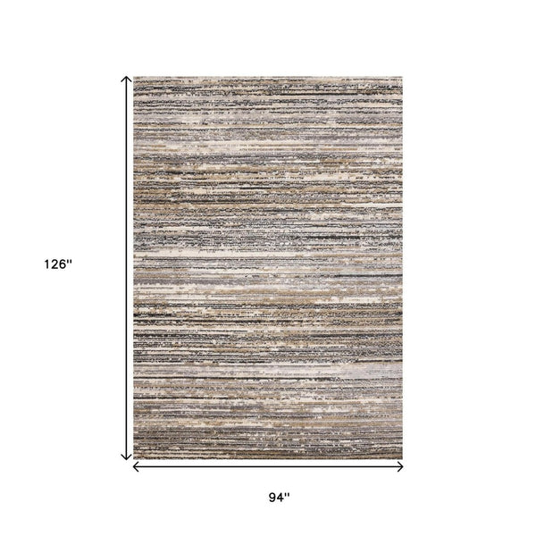 HomeRoots 5' Striped Area Rug in Gray, Black & Beige – Durable, Stain-Resistant Design for Modern Homes 8' X 11' 660336
