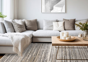 HomeRoots 5' Striped Area Rug in Gray, Black & Beige – Durable, Stain-Resistant Design for Modern Homes 8' X 11' 660336