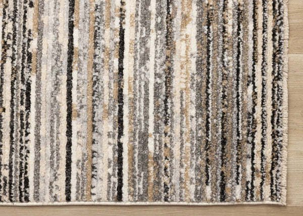 HomeRoots 5' Striped Area Rug in Gray, Black & Beige – Durable, Stain-Resistant Design for Modern Homes 8' X 11' 660336