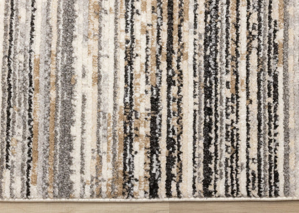 HomeRoots 5' Striped Area Rug in Gray, Black & Beige – Durable, Stain-Resistant Design for Modern Homes 8' X 11' 660336