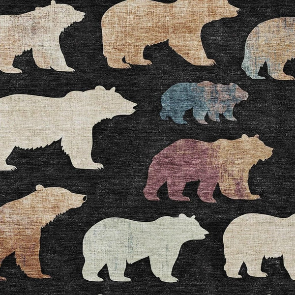HomeRoots 5' X 8' Bear Motif Washable Area Rug – Durable, Stylish Indoor/Outdoor Carpet for Rustic Charm 660338