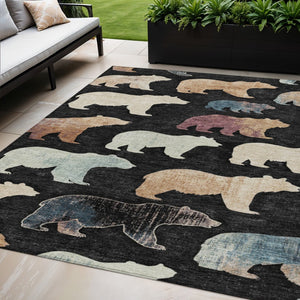 HomeRoots 5' X 8' Bear Motif Washable Area Rug – Durable, Stylish Indoor/Outdoor Carpet for Rustic Charm 660338