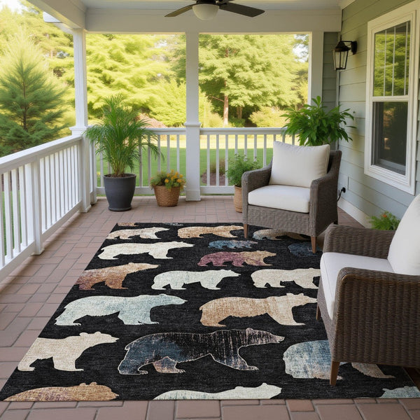 HomeRoots 5' X 8' Bear Motif Washable Area Rug – Durable, Stylish Indoor/Outdoor Carpet for Rustic Charm 660338