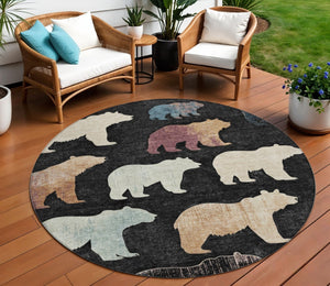 HomeRoots 8' Round Bear Area Rug - Black, Ivory & Brown - Washable, Durable for Indoor/Outdoor Spaces, Stylish! 660339