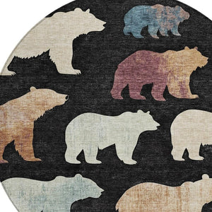 HomeRoots 8' Round Bear Area Rug - Black, Ivory & Brown - Washable, Durable for Indoor/Outdoor Spaces, Stylish! 660339