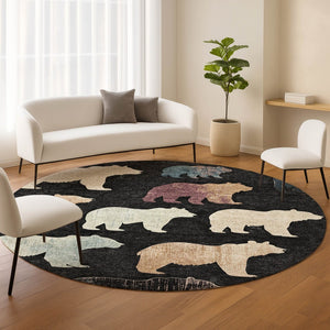 HomeRoots 8' Round Bear Area Rug - Black, Ivory & Brown - Washable, Durable for Indoor/Outdoor Spaces, Stylish! 660339
