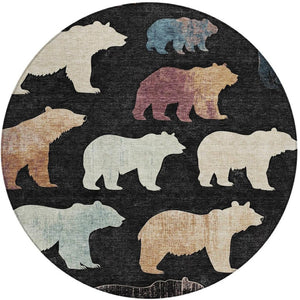 HomeRoots 8' Round Bear Area Rug - Black, Ivory & Brown - Washable, Durable for Indoor/Outdoor Spaces, Stylish! 660339