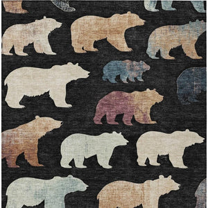 HomeRoots 9' X 12' Stylish Black Ivory Brown Bear Washable Rug - Durable Indoor/Outdoor Accent for Any Space 660341