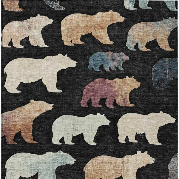 HomeRoots 9' X 12' Stylish Black Ivory Brown Bear Washable Rug - Durable Indoor/Outdoor Accent for Any Space 660341