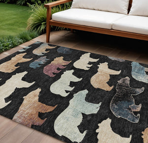 HomeRoots 9' X 12' Stylish Black Ivory Brown Bear Washable Rug - Durable Indoor/Outdoor Accent for Any Space 660341