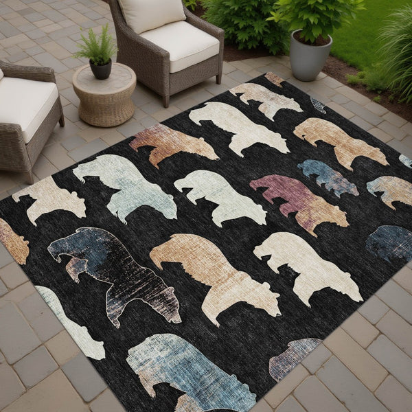 HomeRoots 9' X 12' Stylish Black Ivory Brown Bear Washable Rug - Durable Indoor/Outdoor Accent for Any Space 660341
