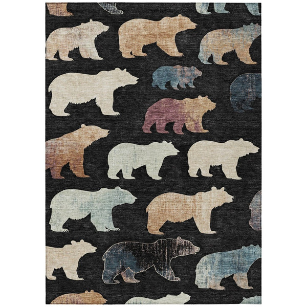 HomeRoots 9' X 12' Stylish Black Ivory Brown Bear Washable Rug - Durable Indoor/Outdoor Accent for Any Space 660341