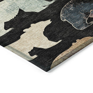 HomeRoots 9' X 12' Stylish Black Ivory Brown Bear Washable Rug - Durable Indoor/Outdoor Accent for Any Space 660341