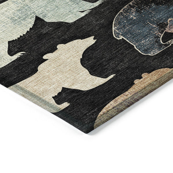HomeRoots 9' X 12' Stylish Black Ivory Brown Bear Washable Rug - Durable Indoor/Outdoor Accent for Any Space 660341