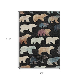 HomeRoots 9' X 12' Stylish Black Ivory Brown Bear Washable Rug - Durable Indoor/Outdoor Accent for Any Space 660341