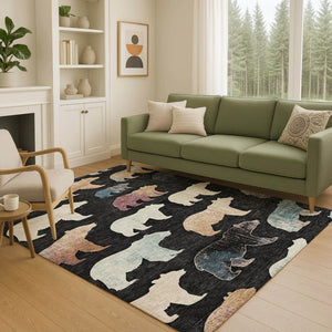 HomeRoots 9' X 12' Stylish Black Ivory Brown Bear Washable Rug - Durable Indoor/Outdoor Accent for Any Space 660341