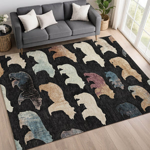 HomeRoots 9' X 12' Stylish Black Ivory Brown Bear Washable Rug - Durable Indoor/Outdoor Accent for Any Space 660341