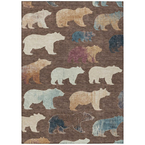 HomeRoots 8' X 10' Bear Motif Washable Area Rug in Chocolate, Ivory, and Blue - Perfect for Indoor & Outdoor Use! 660346