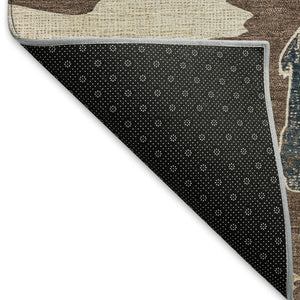 HomeRoots 8' X 10' Bear Motif Washable Area Rug in Chocolate, Ivory, and Blue - Perfect for Indoor & Outdoor Use! 660346