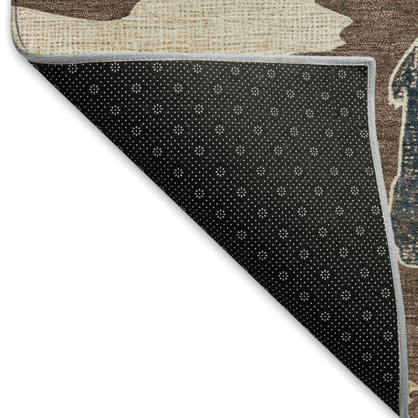 HomeRoots 8' X 10' Bear Motif Washable Area Rug in Chocolate, Ivory, and Blue - Perfect for Indoor & Outdoor Use! 660346