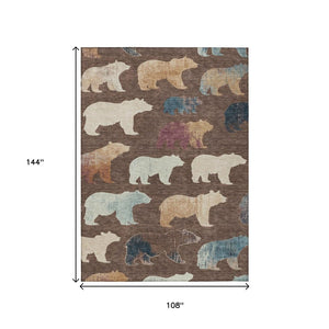 HomeRoots 9' Chocolate Ivory Blue Bear Washable Area Rug - Durable Indoor/Outdoor Style for Family Spaces 660347