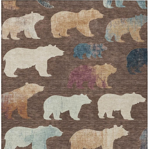 HomeRoots 10' Charming Chocolate Ivory & Blue Bear Area Rug – Washable, Durable, Perfect for Indoor/Outdoor Spaces! 660348