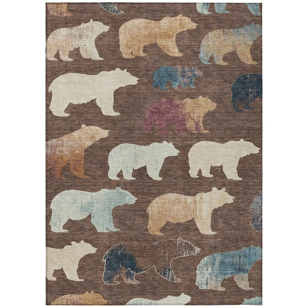 HomeRoots 10' Charming Chocolate Ivory & Blue Bear Area Rug – Washable, Durable, Perfect for Indoor/Outdoor Spaces! 660348