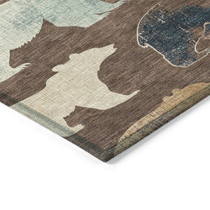 HomeRoots 10' Charming Chocolate Ivory & Blue Bear Area Rug – Washable, Durable, Perfect for Indoor/Outdoor Spaces! 660348