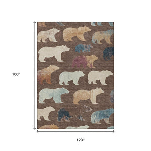 HomeRoots 10' Charming Chocolate Ivory & Blue Bear Area Rug – Washable, Durable, Perfect for Indoor/Outdoor Spaces! 660348