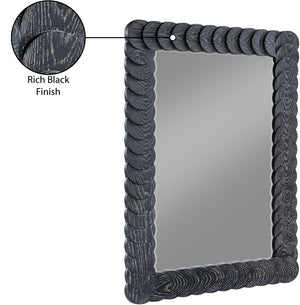 Meridian Furniture Revolve Hand-carved Oak Veneer Wall Mirror with Bold Art Deco Relief Frame for Any Room Black 32.5" W x 47.5" H 66034Black-M