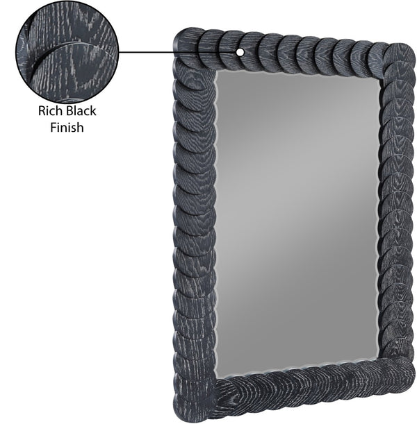 Meridian Furniture Revolve Hand-carved Oak Veneer Wall Mirror with Bold Art Deco Relief Frame for Any Room Black 32.5" W x 47.5" H 66034Black-M