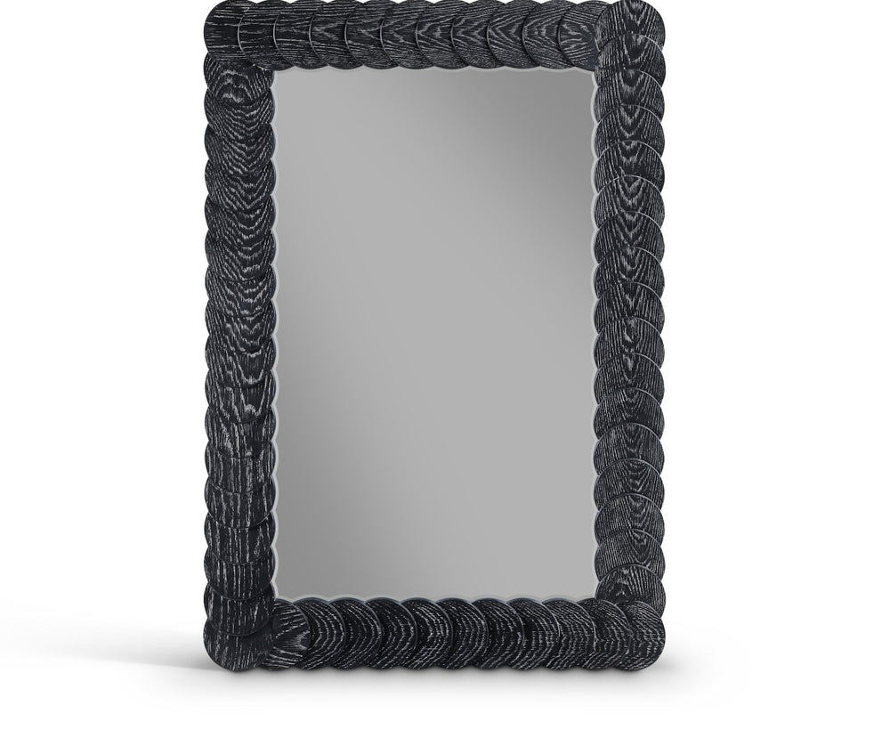 Meridian Furniture Revolve Hand-carved Oak Veneer Wall Mirror with Bold Art Deco Relief Frame for Any Room Black 32.5" W x 47.5" H 66034Black-M