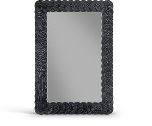 Meridian Furniture Revolve Hand-carved Oak Veneer Wall Mirror with Bold Art Deco Relief Frame for Any Room Black 32.5" W x 47.5" H 66034Black-M