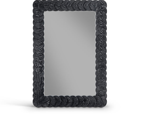 Meridian Furniture Revolve Hand-carved Oak Veneer Wall Mirror with Bold Art Deco Relief Frame for Any Room Black 32.5" W x 47.5" H 66034Black-M