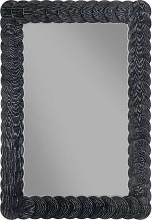 Meridian Furniture Revolve Hand-carved Oak Veneer Wall Mirror with Bold Art Deco Relief Frame for Any Room Black 32.5" W x 47.5" H 66034Black-M