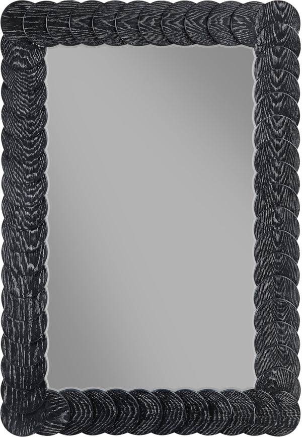 Meridian Furniture Revolve Hand-carved Oak Veneer Wall Mirror with Bold Art Deco Relief Frame for Any Room Black 32.5" W x 47.5" H 66034Black-M