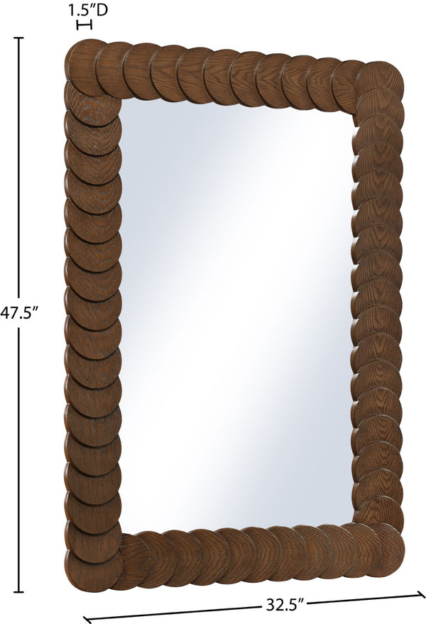 Meridian Furniture Revolve Hand-carved Oak Veneer Wall Mirror with Bold Art Deco Relief Frame for Any Room Brown 32.5" W x 47.5" H 66034Brown-M