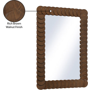 Meridian Furniture Revolve Hand-carved Oak Veneer Wall Mirror with Bold Art Deco Relief Frame for Any Room Brown 32.5" W x 47.5" H 66034Brown-M