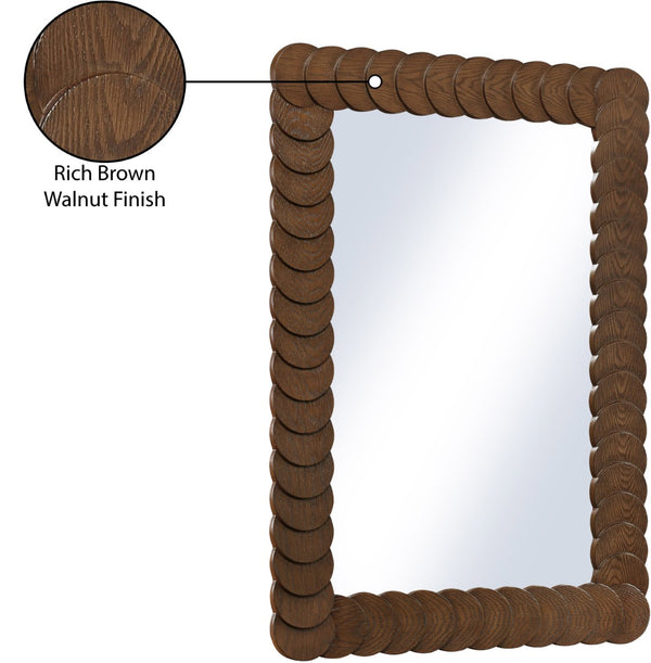 Meridian Furniture Revolve Hand-carved Oak Veneer Wall Mirror with Bold Art Deco Relief Frame for Any Room Brown 32.5" W x 47.5" H 66034Brown-M