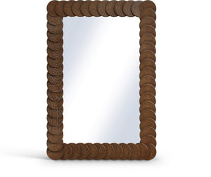 Meridian Furniture Revolve Hand-carved Oak Veneer Wall Mirror with Bold Art Deco Relief Frame for Any Room Brown 32.5" W x 47.5" H 66034Brown-M