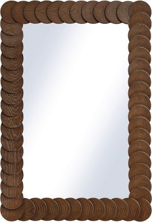 Meridian Furniture Revolve Hand-carved Oak Veneer Wall Mirror with Bold Art Deco Relief Frame for Any Room Brown 32.5" W x 47.5" H 66034Brown-M