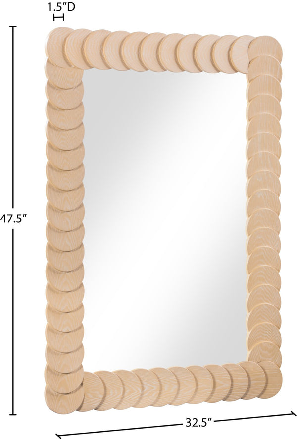 Meridian Furniture Revolve Hand-carved Oak Veneer Wall Mirror with Bold Art Deco Relief Frame for Any Room Natural 32.5" W x 47.5" H 66034Natural-M