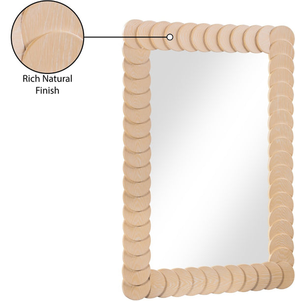 Meridian Furniture Revolve Hand-carved Oak Veneer Wall Mirror with Bold Art Deco Relief Frame for Any Room Natural 32.5" W x 47.5" H 66034Natural-M