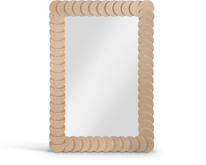 Meridian Furniture Revolve Hand-carved Oak Veneer Wall Mirror with Bold Art Deco Relief Frame for Any Room Natural 32.5" W x 47.5" H 66034Natural-M