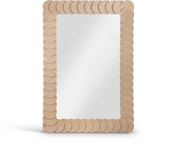 Meridian Furniture Revolve Hand-carved Oak Veneer Wall Mirror with Bold Art Deco Relief Frame for Any Room Natural 32.5" W x 47.5" H 66034Natural-M