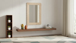 Meridian Furniture Revolve Hand-carved Oak Veneer Wall Mirror with Bold Art Deco Relief Frame for Any Room Natural 32.5" W x 47.5" H 66034Natural-M