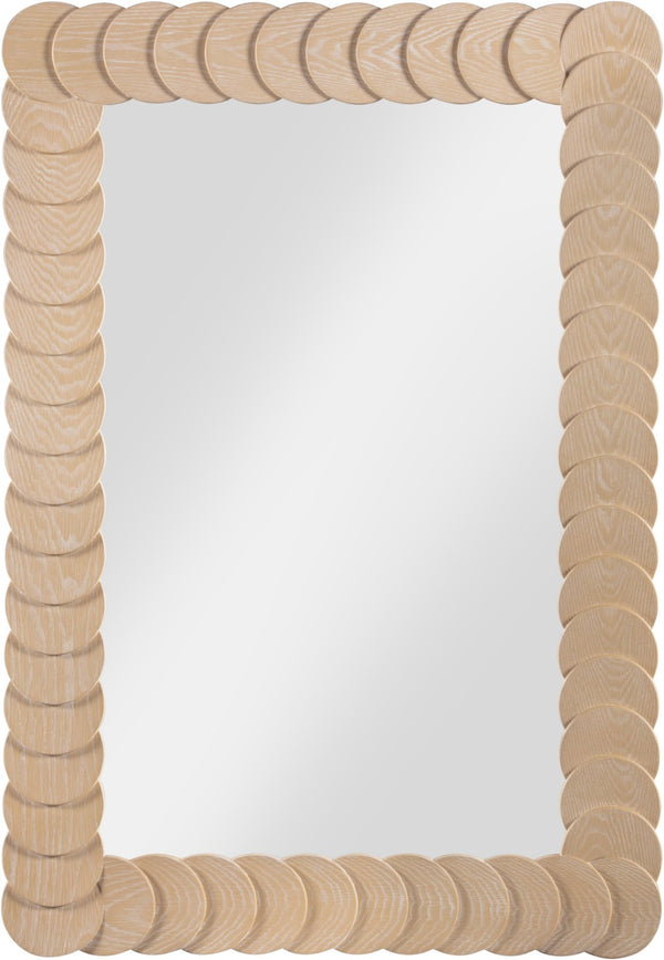 Meridian Furniture Revolve Hand-carved Oak Veneer Wall Mirror with Bold Art Deco Relief Frame for Any Room Natural 32.5" W x 47.5" H 66034Natural-M